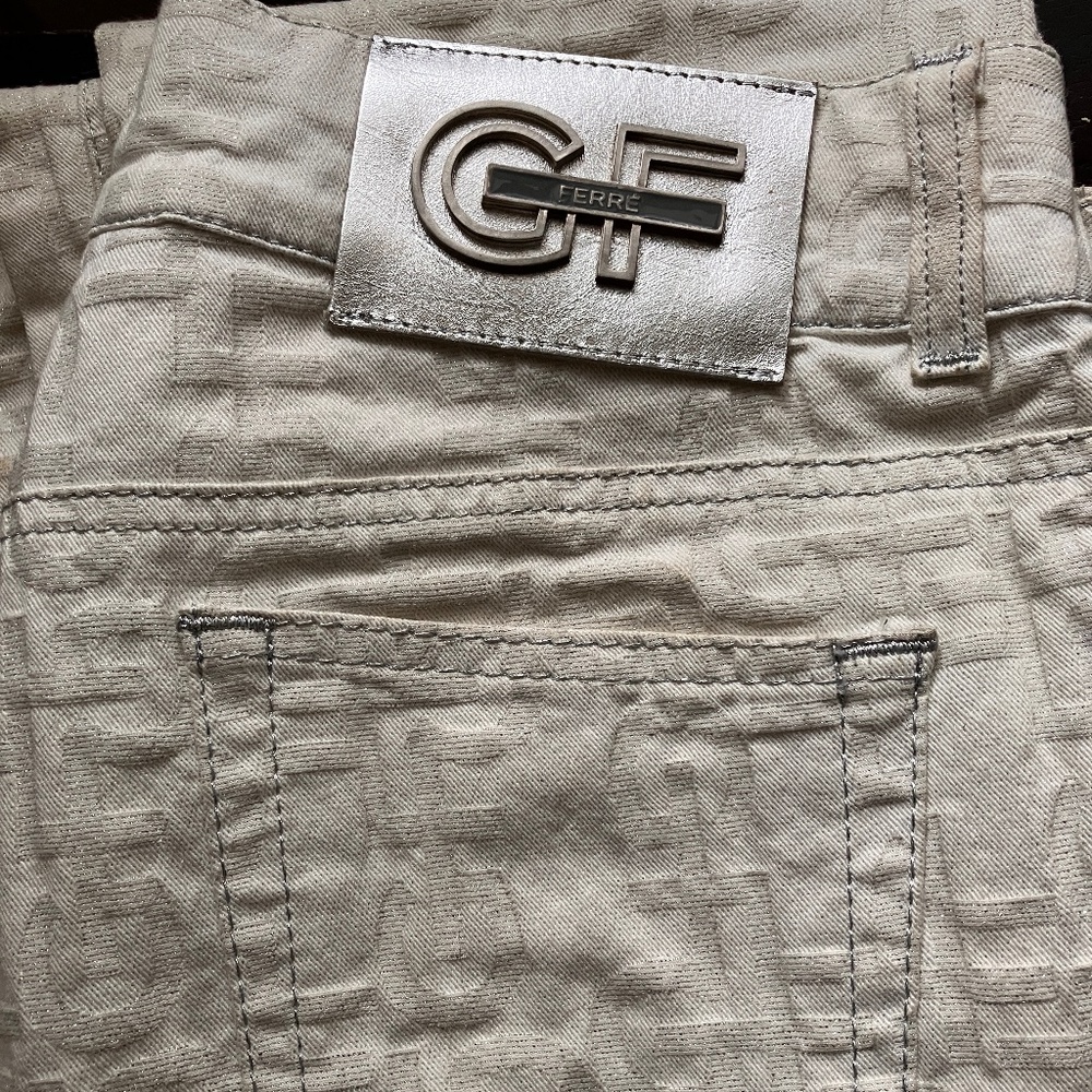 GF FERRE WHITE and SILVER LOGO JEANS